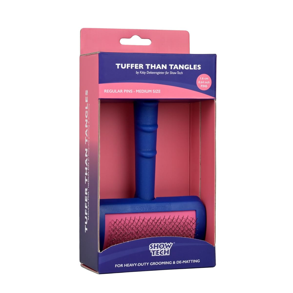 Tuffer than Tangles Dog Grooming Slicker Brush - Medium Size with Angled Pins for Dematting & Undercoat Removal, Ideal for Doodle Breeds, Comfort Grip Handle